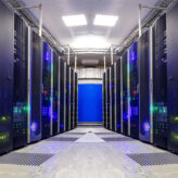 symmetrical futuristic modern server room in the data center with