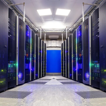 symmetrical futuristic modern server room in the data center with